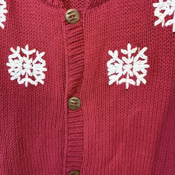 Ray Wear Christmas Sweater Cardigan Snowflake Hand Knit Women’s Sz M Cotton​ - Picture 5 of 12